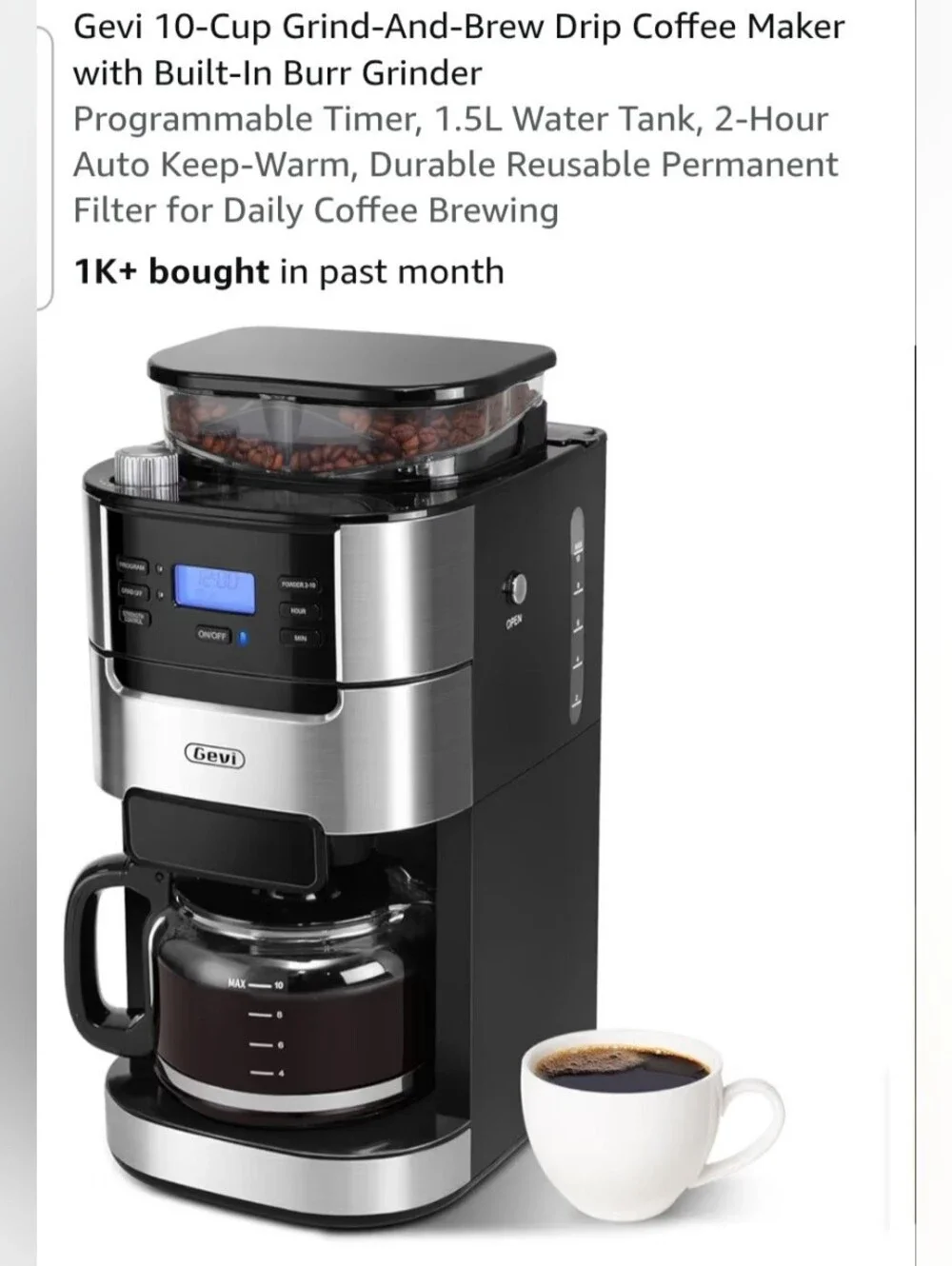 Black and Stainless 10-Cup Grind-and-Brew Coffee Maker